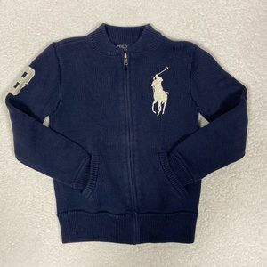 Ralph Lauren Polo BIG PONY Full Zip Sweater Jacket •NAVY/WHITE• Boys small 8